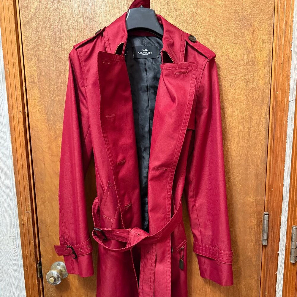 Coach Ruby Red Solid Mid Trench Coat - image 1
